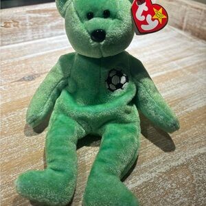 Vintage rare with errors, Ty Green Plush Teddy Bear with Soccer Patch